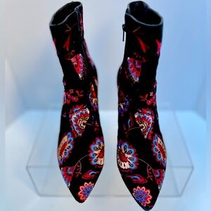 Loeffler Randall: Floral Embroidered Ankle Boots - Black and Multicolor. Size7.5